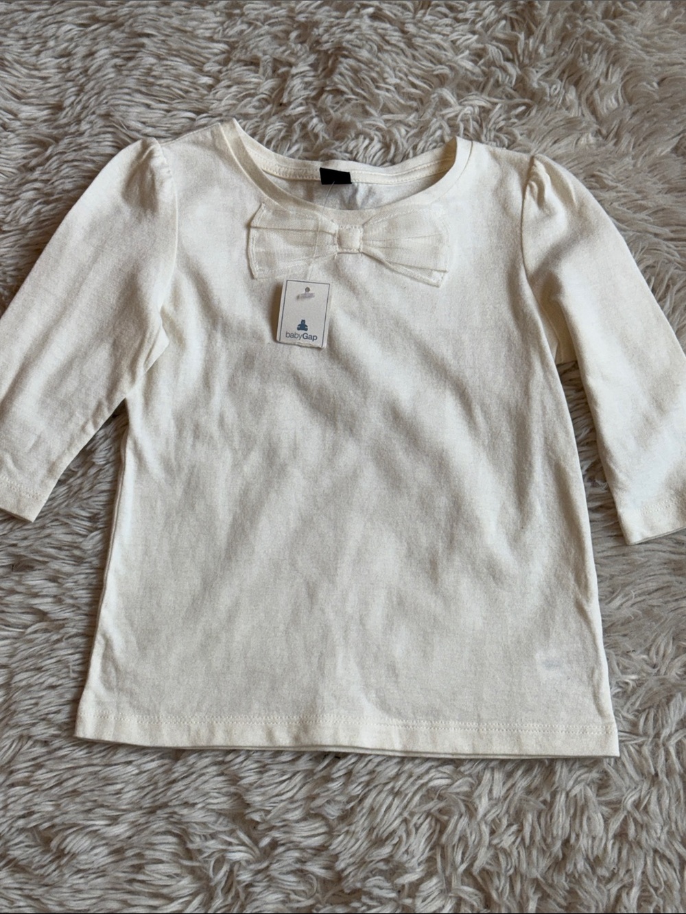 NWT GAP Cream Long Sleeve Tee with Bow Accent